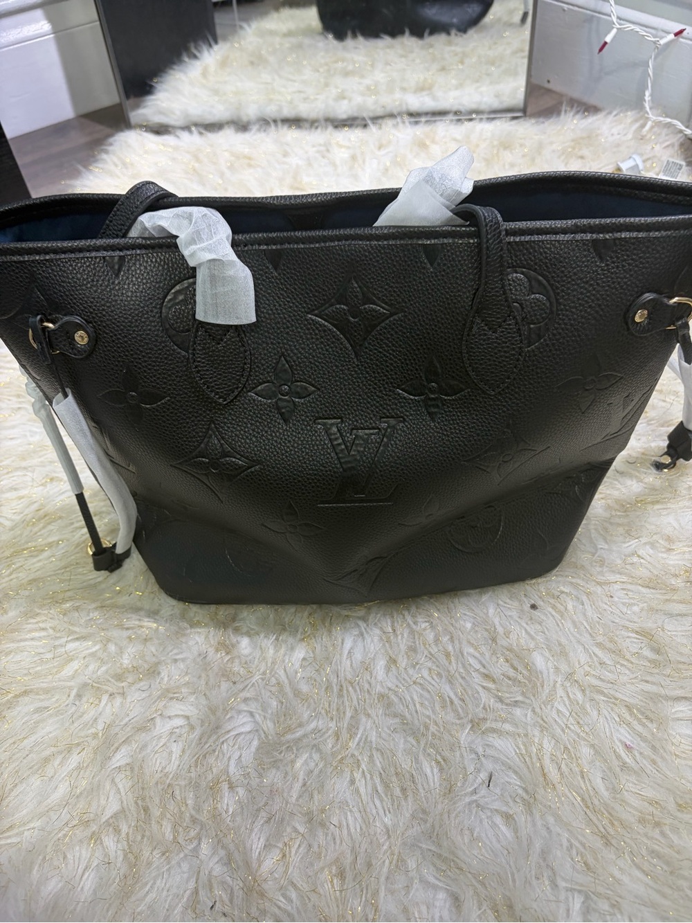 Black Embossed Monogram Tote Bag
